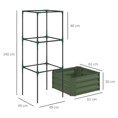 Rootz Raised Bed - Trellis Plant Box - Plastic Part - Trellis Open Bottom - Weather Resistant - Steel - Galvanized Steel - Green - 61cm X 61cm X 140cm
