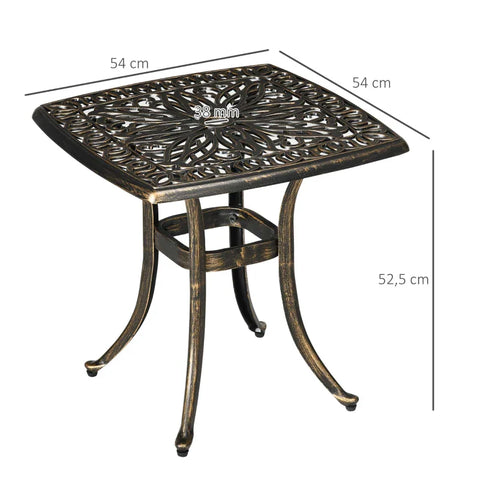 Rootz Garden Table - Decorative Vintage Design With Umbrella Hole - Coffee Table - Cast Aluminum - Bronze - 54 x 54 x 52.5 cm