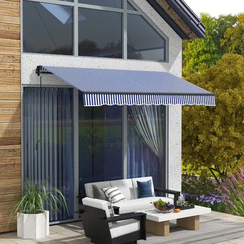 Rootz Sun Awning - Awning Patio - Hand Crank - Weather Resistant - Hand Crank - Wall Mount - Blue - White - 247cm X 295cm