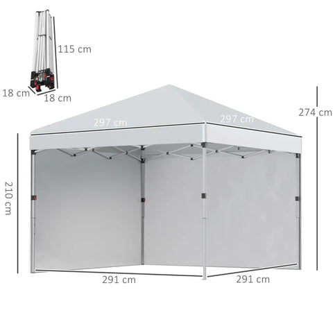 Rootz Folding Gazebo - Two Side Walls - Carry Bag - Steel Frame - Light Grey - 3 x 3 x 2.7 m