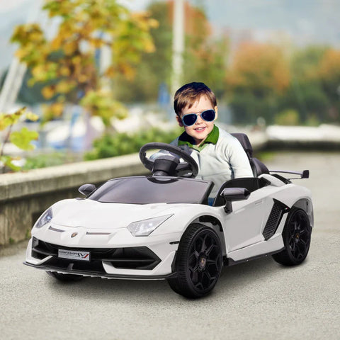 Rootz Electric Children's Car - Kids Car - Licensed Lamborghini Aventador - Gullwing Doors - Music - Horn - for 3-5 Years - White - 107.5cm x 63cm x 42cm