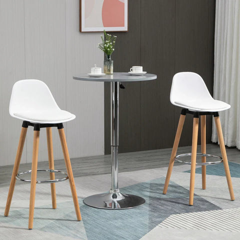 Rootz Set Of 2 Bar Stools - Bar Chairs - Scandi Design - Footrest - Faux Leather - Natural + White - 38.5 cm x 42.5 cm x 91 cm