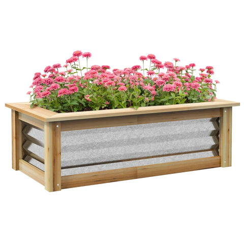 Rootz Raised Bed - Self-draining - Open Bottom - Metal + Wood - Greenhouse & Gardening - Natural + Silver - 90 x 45 x 30cm