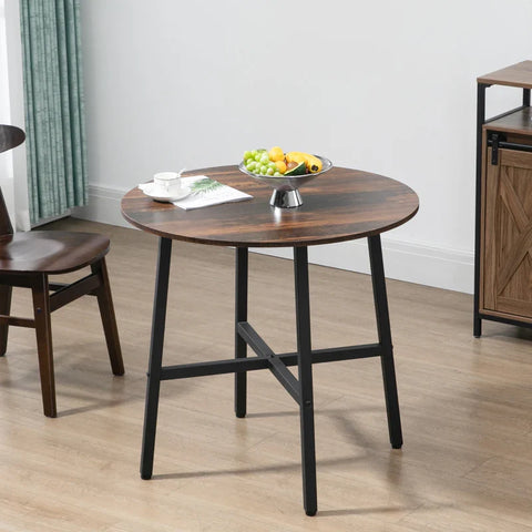 Rootz Dining Room Table - Industrial Style - Kitchen Table - Round with Steel Legs - Rustic Brown - Φ80 x 76H cm