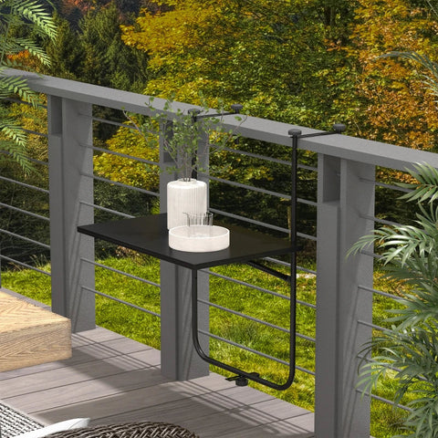 Rootz Garden Table - Balcony Table - For Railings 6-15cm Thick - Adjustable - Foldable - Rustproof Metal - Black - 62x60x85.5cm