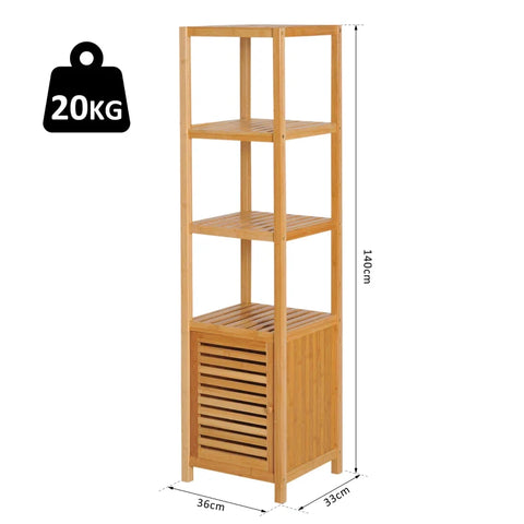 Rootz Bathroom Cabinet - Freestanding - 3 Shelves - Narrow & High - Tall Storage Unit - Slatted Door - Natural - 36 x 33 x 140cm