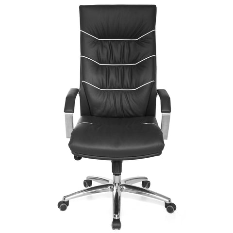 Rootz XXL Executive Chair - Office Chair - Ergonomic Chair - Genuine Leather - Lumbar Support - Chrome Armrests - Multiblock Mechanics - Anti-Shock Function - 120kg Load Capacity - 8h Sitting Time - 60cm x 55cm x 118-126cm