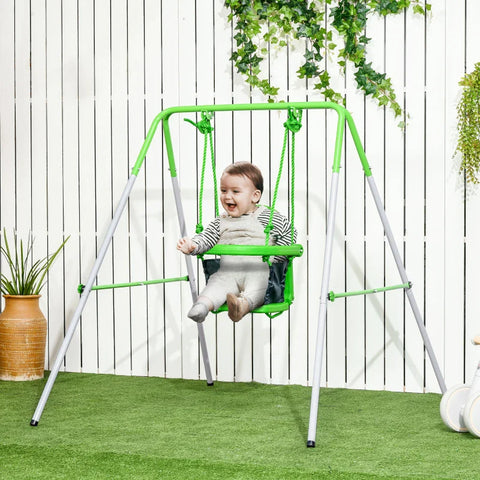 Rootz Children's Swing - For 6-36 Months - Safety Bar - Seat Belt - High Support Back - Metal Frame - Green - 122 x 146 x 122cm