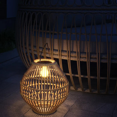 Rootz Garden Light - Solar Light - Garden Solar Light - PE Rattan - Boho Design -  Yellow - 31cm x 31cm x 32cm
