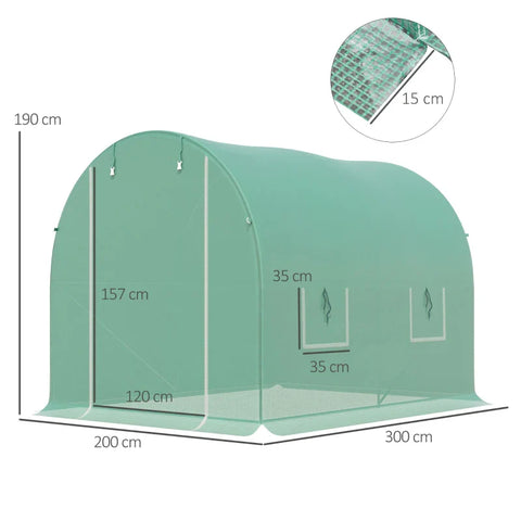 Rootz Greenhouse - Foil Greenhouse - Tomato Greenhouse - Foil Tunnel - Cold Frame With Window - Green - 300 x 200 x 195 cm