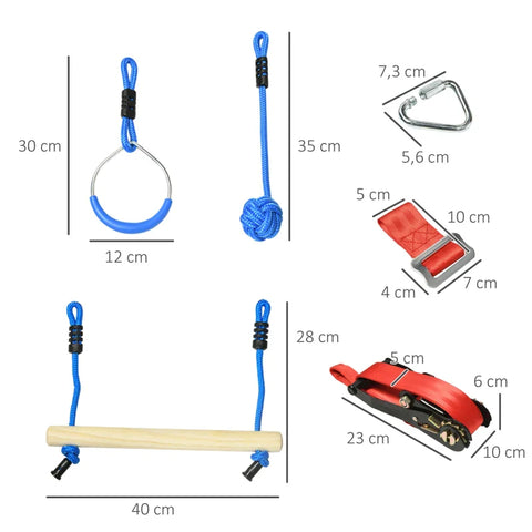 Rootz Ninja Slackline Climbing Set - 30 Pieces - 10m Rope for Children 3-6 Years - Blue + Black + Red - 1000cm x 40cm x 100cm