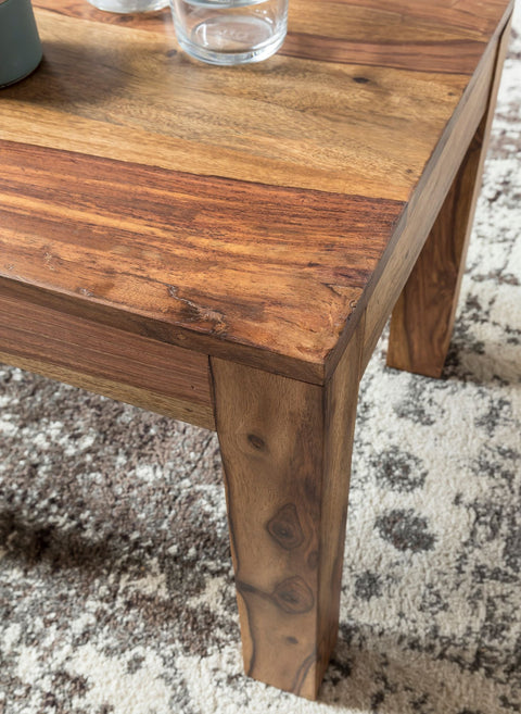 Rootz Solid Wood Coffee Table - Living Room Table - Sheesham Wood - Handmade - Unique Design - 45cm x 40cm x 45cm