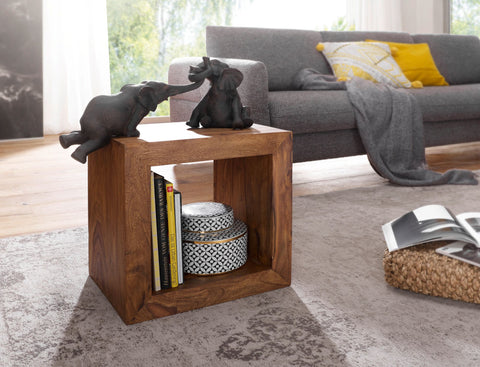Rootz Cube Shelf - Side Table - Small Coffee Table - Solid Sheesham Wood - Handcrafted - Unique Grain - Attractive Design - 44cm x 44cm x 33cm