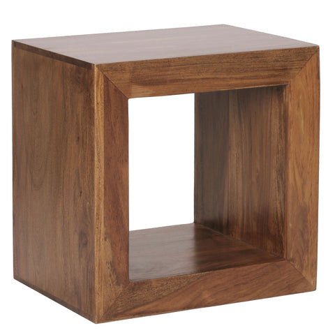 Rootz Cube Shelf - Side Table - Small Coffee Table - Solid Sheesham Wood - Handcrafted - Unique Grain - Attractive Design - 44cm x 44cm x 33cm