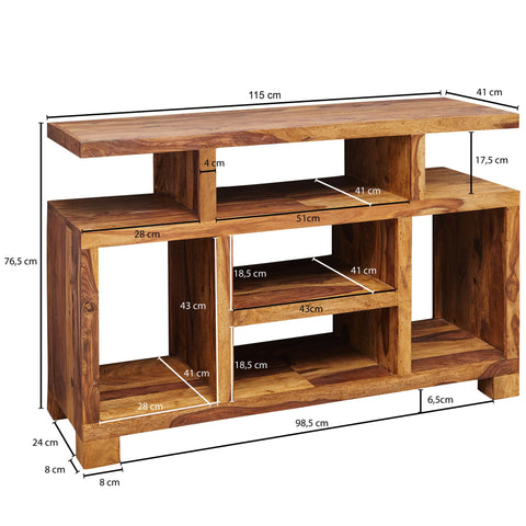Rootz Solid Wood Sideboard - TV Table - Storage Cabinet - Sheesham Wood - Protective Varnish Coating - Unique Grain - 115cm x 76cm x 40cm