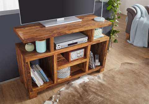Rootz Solid Wood Sideboard - TV Table - Storage Cabinet - Sheesham Wood - Protective Varnish Coating - Unique Grain - 115cm x 76cm x 40cm