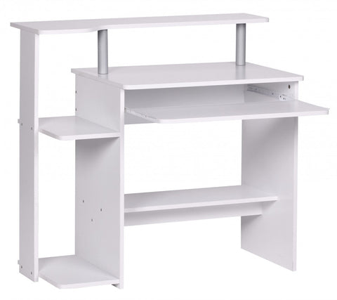 Rootz Modern Computer Desk with PC Shelf - Home Office Desk - Timeless Design - Keyboard Pull-Out - White - 94cm x 90.5cm x 48.5cm - Generous Worktop - Intelligent Storage Options