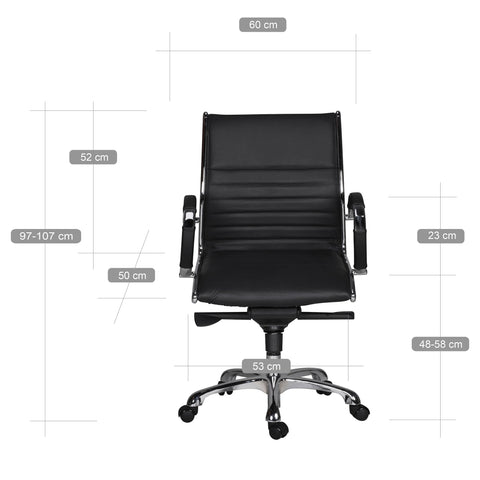 Rootz Office Chair - Desk Chair - Genuine Leather - Ergonomic Design - High Gloss Chrome - Adjustable Mechanism - 120kg Capacity - 60cm x 60cm x 97-107cm