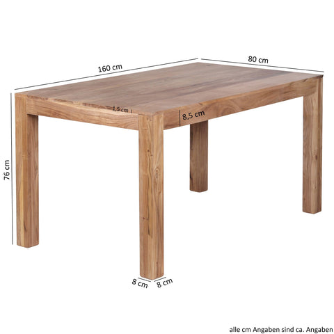 WOHNLING Solid Wood Dining Table - Modern Table - Acacia Wood - Handmade - 160cm x 80cm x 76cm