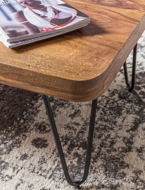 Rootz Modern Coffee Table - Rectangular Table - Sheesham Wood - Metal Legs - Impressive Grain - Warm Atmosphere - Handmade - 115cm x 40cm x 60cm
