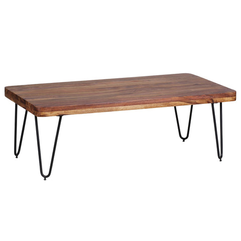 Rootz Modern Coffee Table - Rectangular Table - Sheesham Wood - Metal Legs - Impressive Grain - Warm Atmosphere - Handmade - 115cm x 40cm x 60cm