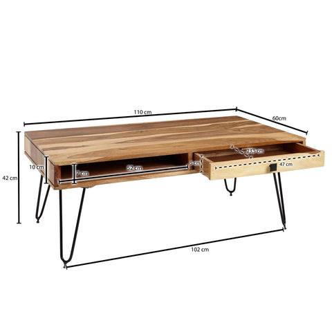 Rootz Solid Wood Coffee Table - Modern Table - Living Room Furniture - Acacia Wood - 110cm x 60cm x 40cm