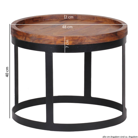Rootz 2 Piece Set Side Tables - Living Room Tables - Round Table Tops - Stylish Grain - Metal Base - Handcrafted - Sheesham Wood - 53cm x 45cm x 53cm / 48cm x 40cm x 48cm - Classic Design