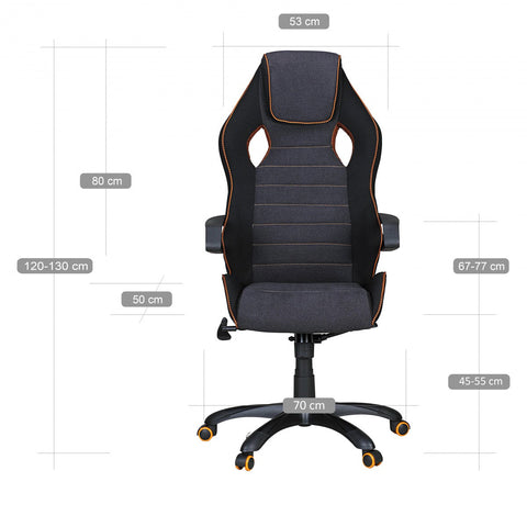 Rootz Ergonomic Racing Office Chair - Swivel Chair - Adjustable Backrest - Breathable Fabric - Contrasting Color - Racing Armrests - Synchronous Mechanism - 120kg Capacity - 8+ Hours Sitting Time - Nylon Base - 100% Polyester - 120-130cm x 53cm x 53cm