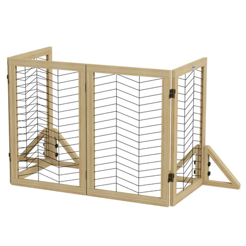 Rootz Dog Gate - Stair Gate Barrier - Foldable - Pine Wood - Non-slip Pad - Natural - 187 cm x 44 cm x 70 cm