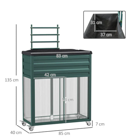 Rootz Raised Bed with Storage - Trellis -  Planters - Sliding Doors - Stainless Steel Frame - Green - 85 x 40 x 135 cm