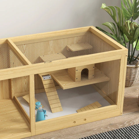 Rootz Small Animal Cage - Water Bottle - Hamster Cage - Including Accessories - Drinker - Fir Wood - Natural - 100 X 50 X 50 Cm