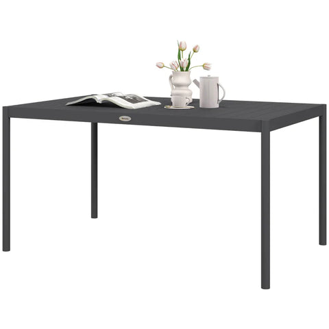 Rootz Garden Dining Table - Outdoor Table - Industrial Design - Weatherproof - Six People - Wood Look -  Better Air Circulation - Aluminum Frame - Dark Gray - 145L x 90W x 74H cm
