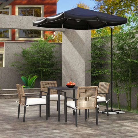 Rootz Garden Set - 5 Pieces - Table - 4 Chairs with Seat Cushions - Metal Frame - Rattan Decor - Natural - 79cm x 79cm x 75cm