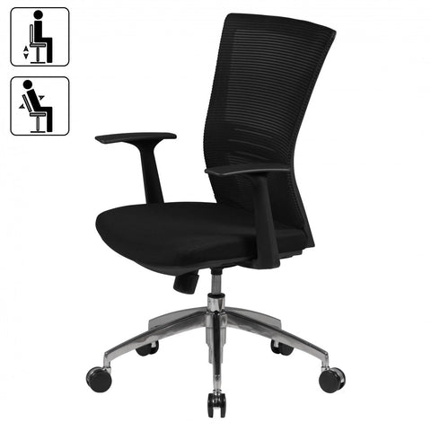 Rootz Ergonomic Office Chair - Mesh Backrest - Adjustable Armrests - Aluminum Base - Black - Synchronous Mechanism - Lumbar Support - Height Adjustable - Double Processed Mesh - 120kg Capacity - 8h Sitting Time - 97-107cm x 63cm x 50cm