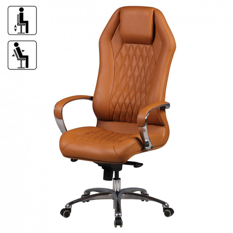 Rootz Executive Chair - Genuine Leather - Aluminum Armrests - Ergonomic Design - Caramel Color - 126-136cm x 70cm x 70cm