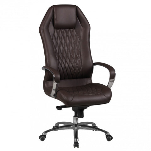 Rootz Executive Chair - Diamond Design - Genuine Leather - Aluminum Armrests - Ergonomic - Breathable - Brown/Silver - 126-136cm x 67cm x 45cm