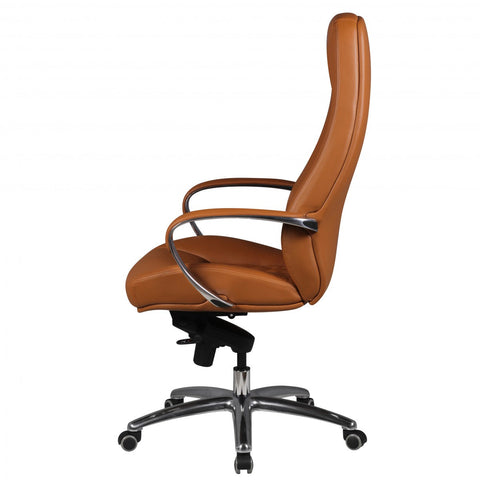 Rootz Executive Chair - Genuine Leather - Diamond Design - Aluminum Base - Caramel Color - Ergonomic Controls - Lumbar Support - 120kg Load Capacity - 120-130cm x 68cm x 50cm