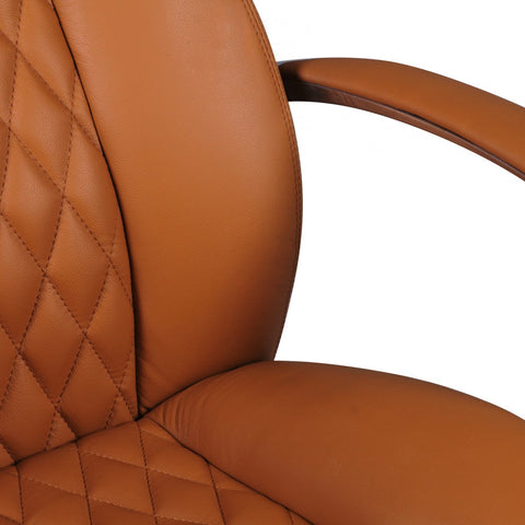 Rootz Executive Chair - Genuine Leather - Diamond Design - Aluminum Base - Caramel Color - Ergonomic Controls - Lumbar Support - 120kg Load Capacity - 120-130cm x 68cm x 50cm