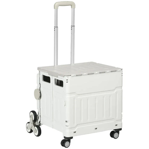 Rootz Shopping Trolley - Stair Climber - Foldable - Telescopic Handle - Load Capacity Up To 65 Kilos - White - 52W x 48D x 100H cm