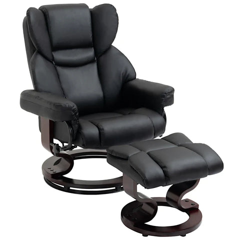 Rootz Relaxation Chair With Stool - Reclining Function - Rotatable - Up To 160 Kg - Faux Leather - Metal Frame - Black - 80 x 79 x 100 cm