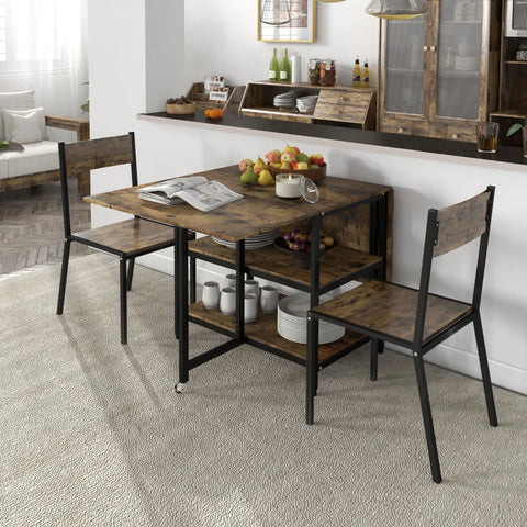 Rootz Dining Table - Folding Dining Table - Industrial Design - Steel - Chipboard - Brown + Black - 140 cm x 80 cm x 75 cm