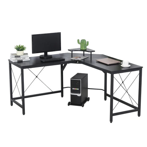 Rootz Corner Desk - Computer Desk - Industrial Design - 1 Screen Stand - Chipboard - Steel - Black - 150 cm x 150 cm x 76 cm