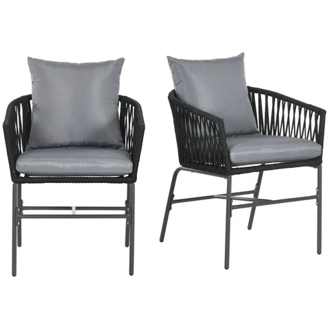 Rootz Garden Chairs - Outdoor Chairs - Set Of 2 - Boho Design - Seat And Back Cushions - Comfortable Seat Shell - Metal Frame - Steel-polyethylene - Dark Gray - 57W x 60D x 71H cm