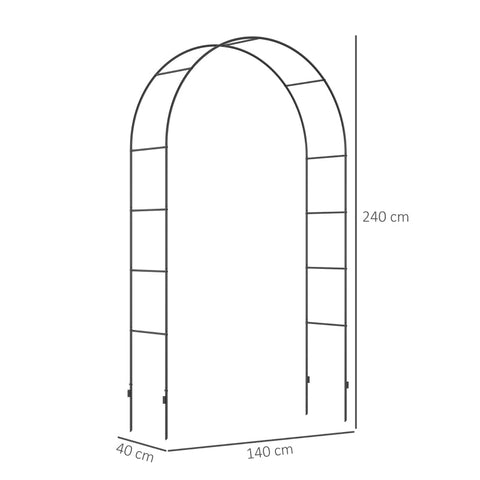 Rootz Garden Arch - Rose Arch - Trellis Arch - Metal Rose Trellis - Garden Decoration - Black - 1.40 x 0.40 x 2.40 m