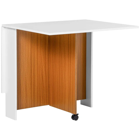 Rootz Extendable Dining Table - Folding Table - Mobile Modern Design - Smooth - Running - Chipboard - Teak - White - 120cm X 80cm X 73cm