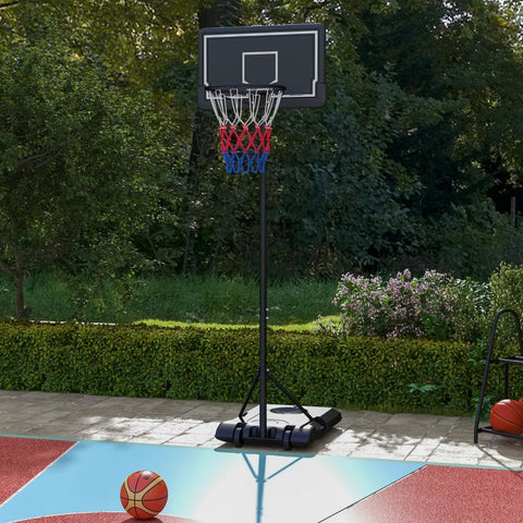 Rootz Basketball Stand - Height-adjustable - Mobile - Fillable - Shatterproof Back Wall - Basket Height - Steel-PE - Black - 1.82 - 2.13 M