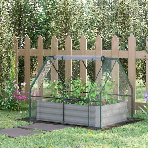 Rootz Raised Garden Bed with Greenhouse - Steel Planter Box with Plastic Cover - Roll Up Window - Dual Use for Flowers - Vegetables - Fruits and Herbs - Gray - 127L x 95W x 92H cm