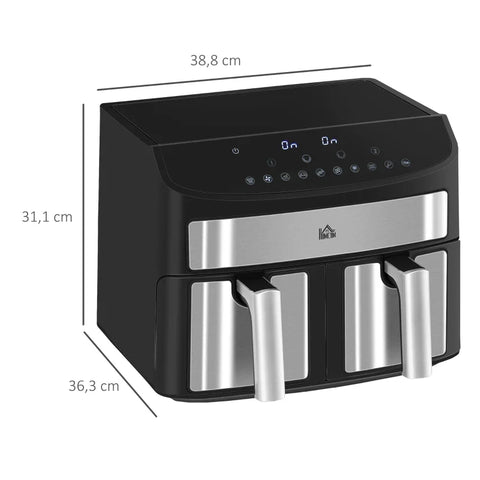 Rootz Hot Air Fryer - Multifunctional Hot Air Fryer - 8 L Capacity - 2 Baskets - 60 Min Time - Silver + Black - 38.8L x 36.3W x 31.1H cm