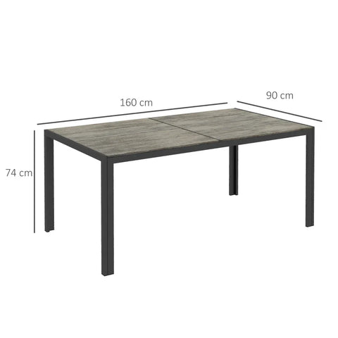 Rootz Garden Tables - Outdoor Table - Industrial Design - Patio Table - Weather Resistant - Wood Look - Aluminum Frame - Wood-plastic Composite Panel - Gray - 160l X 90w X 74h Cm