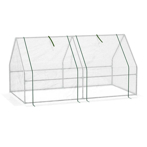 Rootz Greenhouse - Mini Greenhouse - 2 Zip Doors - Tear Resistant Film - UV-resistant - Metal Frame - White - 1.8 x 1 x 1m